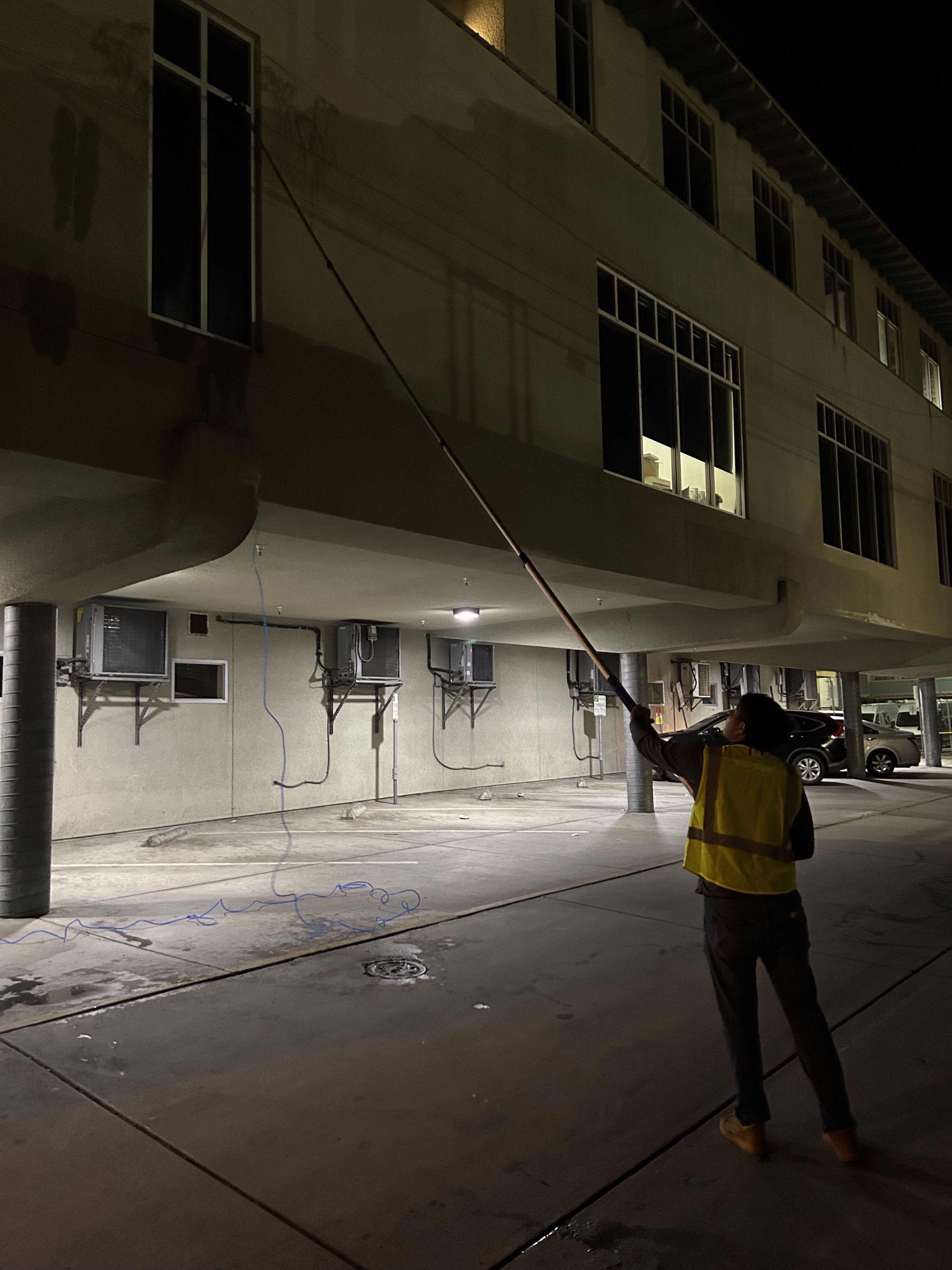 Evening commercial window cleaning